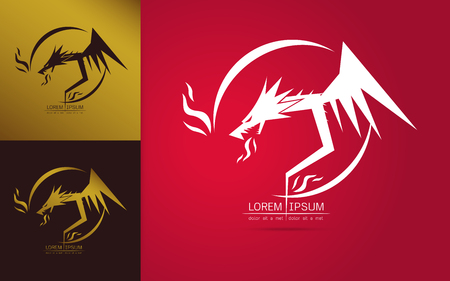 Stylized image of graceful dragon silhouette logo icon emblem , dragon tattoo on red background Vector illustrationのイラスト素材
