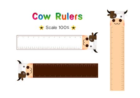 Cow Head of Rulers Inch and metric rulers. Scale for a ruler in inches and centimeters. Centimeters and inches measuring scale cm metrics indicator. Inch and metric rulers Vector isolated setのイラスト素材