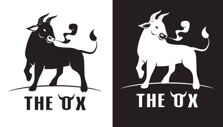 Elegant image of the Ox , bull cow, logo design concept on a white and Black background vector illustrationのイラスト素材