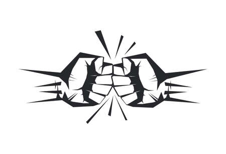 Set of template Fist hand holding  thunder bolt. Zeus and power concept isolated on white background vector illustrationのイラスト素材