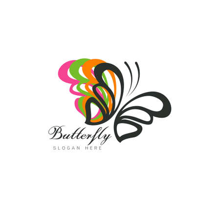 Stylized image of butterfly logo template on white background , butterfly silhouette logo isolate Vector illustrationのイラスト素材