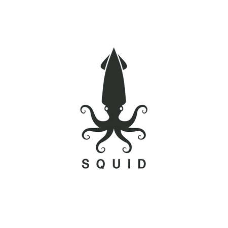 Beautiful icon squid , Stylized image of squid isolated template, squid tattoo silhouette on white...