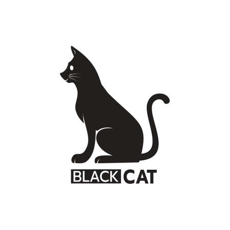 Beautiful logo icon Cat, Stylized image of Black Cat logo template, Cat Silhouette tattoo, Pet care logo concept on white backgrond Vector illustrationのイラスト素材