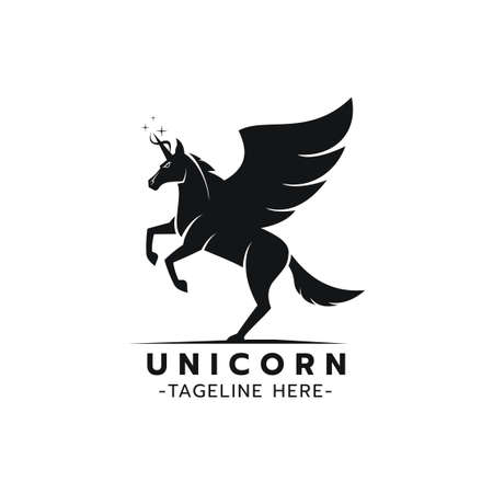 Beautiful logo icon Unicorn Jump,Stylized image of Unicorn logo template,Unicorn head tattoo,Silhouette of Unicorn on white background Vector illustrationのイラスト素材