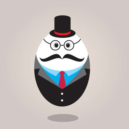 hipster cute egg with black hat, mustache, tie and glasses isolated on a brown background vector illustration.のイラスト素材