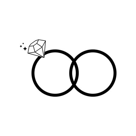 Couple diamond engagement ring icon . Ring with gemstone. Ring Diamond Engagement. Wedding ring with diamond icon on white background isolated vector illustrationのイラスト素材