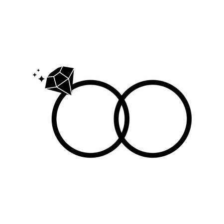 Couple diamond engagement ring icon . Ring with gemstone. Ring Diamond Engagement. Wedding ring with diamond icon on white background isolated vector illustrationのイラスト素材
