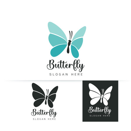 Stylized image of butterfly logo template on white background , butterfly silhouette logo isolate Vector illustrationのイラスト素材