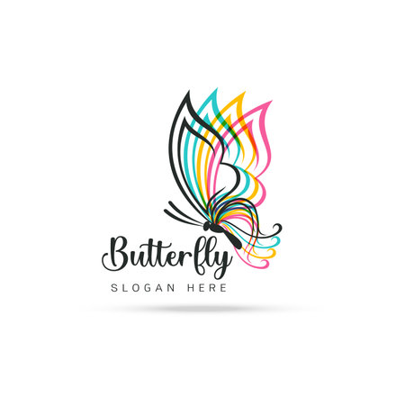 Stylized image of butterfly template on white backgroundのイラスト素材