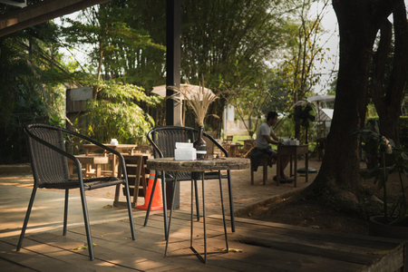 The cafe in garden has been a lot of tourists to relax away from the busy cityのeditorial素材