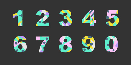 Collection of numbers with bright abstract texture. Good for any printed products, textile, invitation for a holiday and other types of design.のイラスト素材
