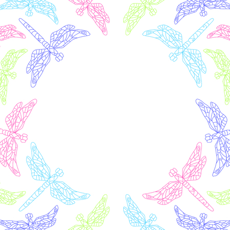 Line dragonfly frame. Vector illustrationのイラスト素材