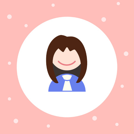 Girl face icon. Bright cartoon avatar for the Internet, sticker, stripes, typographyのイラスト素材