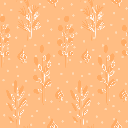 Seamless hand drawn pattern with branches and leafs amid snowfallのイラスト素材