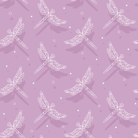 Soaring dragonfly cast shadows. Seamless pattern. Vector illustrationのイラスト素材