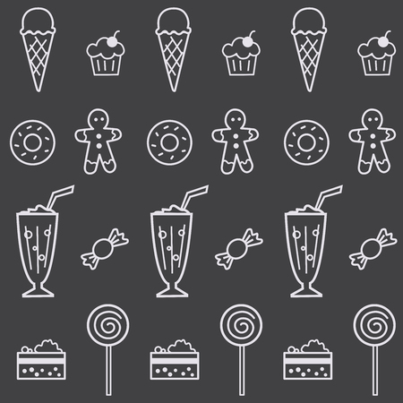 Seamless pattern with confectionery and sweets. Linear designのイラスト素材