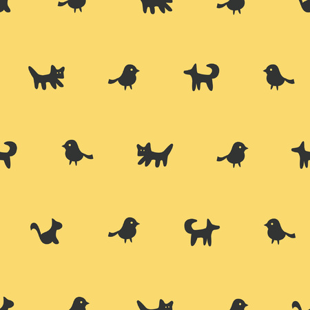 Seamless pattern. Rows of cute cartoon animals and pets. Vector illustrationのイラスト素材