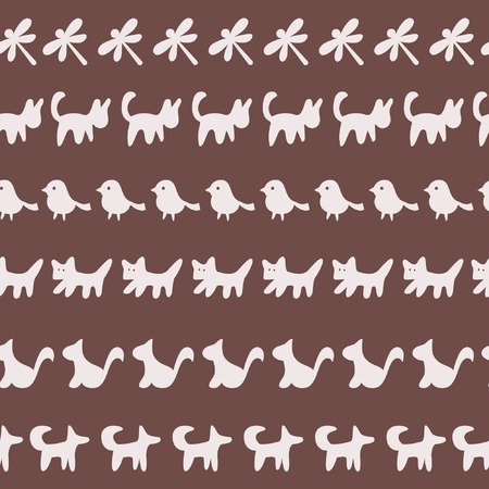Seamless pattern. Rows of cute cartoon animals and pets. Vector illustrationのイラスト素材