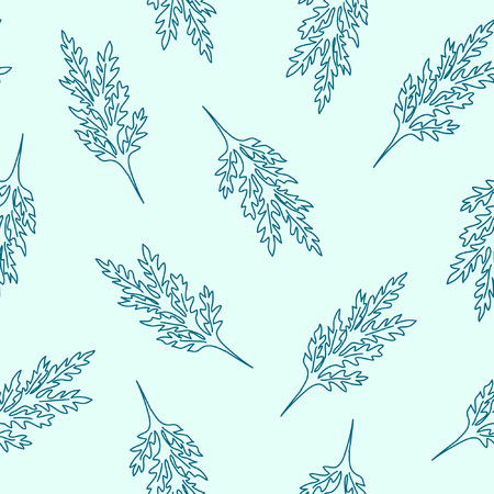 Seamless pattern with leafs and stalks. Floral background. Linear style vector illustrationのイラスト素材