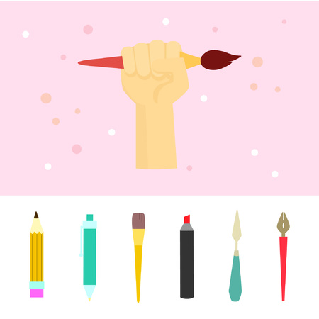 Set of tools that can be placed in the hand. Artist toolsのイラスト素材