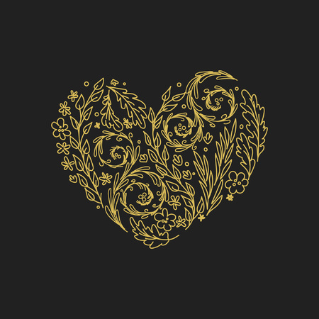 Plants and flowers that form the heart. Great for postcards, typography, textiles and other design with a love theme.のイラスト素材