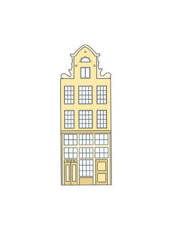 Old historic Netherlandish house on a white background. Perfect for postcards, t-shirts, posters and children's textiles. Monochrome gammaのイラスト素材