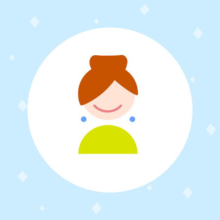 Girl face icon. Bright cartoon avatar for the Internet, sticker, stripes, typographyのイラスト素材