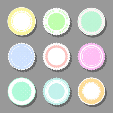 Collection of round cute frames. It are filled with a pattern in polka dots and also decorated with frills. Great for photos, cards, tags, invitations, announcement.のイラスト素材