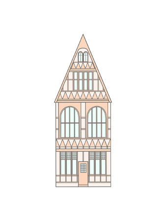 Old historic Germany house on a white background. Monochrome gamma. Perfect for postcards, t-shirts, posters and children's textiles.のイラスト素材