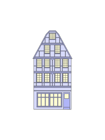 Old historic Germany house on a white background. Monochrome gamma. Perfect for postcards, t-shirts, posters and children's textiles.のイラスト素材