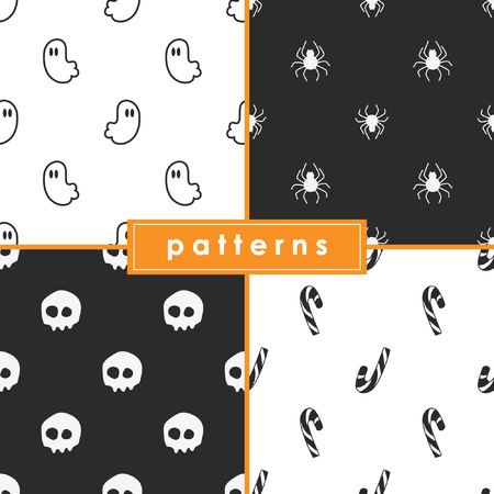 A collection of seamless monochrome patterns for the celebration of Halloween.のイラスト素材