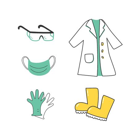 A set of protective clothing for medical workers, for laboratories, experiments, research. のイラスト素材