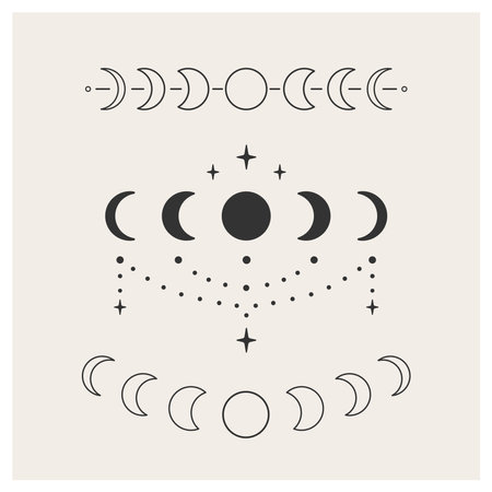 Set of black and white phases of the moon. Celestial objects. trend vector illustrationのイラスト素材