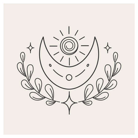 Sun and moon among the branches. power of nature. Celestial objects. symbolism. vector illustrationのイラスト素材