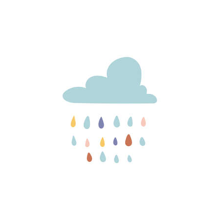 Cartoon cloud with colored raindrops. Childish print for apparel, nursery, cards, posters.のイラスト素材