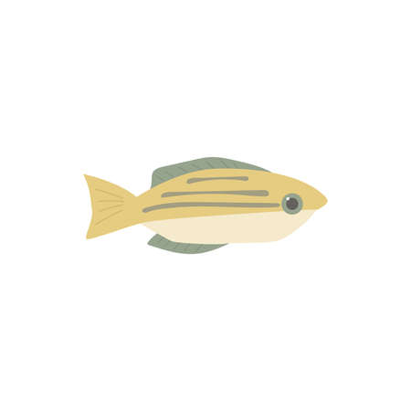 Yellow cartoon fish. Flat design, vector illustrationのイラスト素材