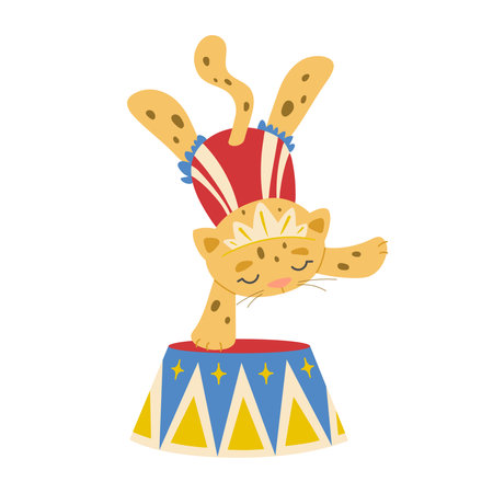 Circus acrobat leopard. Cheerful artist character. Kids vector illustrationのイラスト素材