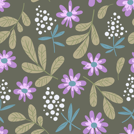 Seamless pattern with flowers and leaves. Good for textiles, fabrics, wallpaper. Flat design, vector illustrationのイラスト素材