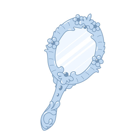 Vintage decorated mirror. Retro feminine item. Women's elegant attribute. Vector illustrationのイラスト素材