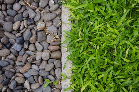 Pebbles and green lawnの写真素材