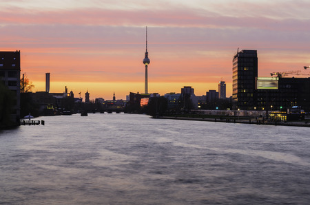 tv tower in berlin, germany, at sunsetの写真素材