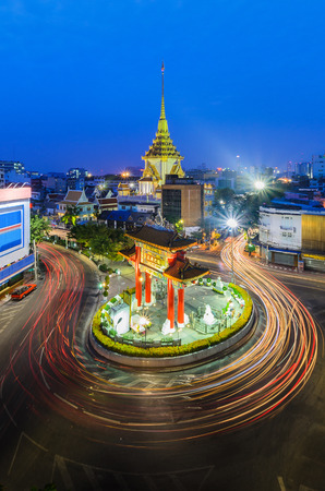chinatown golden and temple in Bangkok at nightのeditorial素材