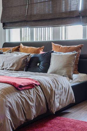 brown modern bedroom design at homeの写真素材