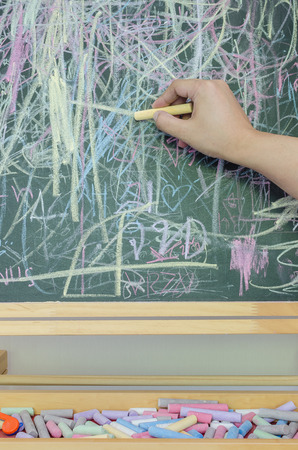 hand writing on chalkboard with multicolor chalk at homeの写真素材
