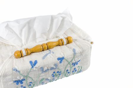 beautiful handmade tissue paper box on white backgroundの写真素材