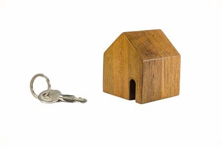 House with keys on white backgroundの写真素材