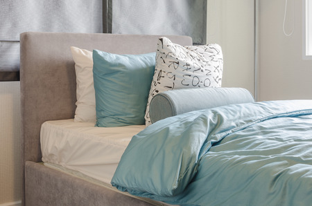 kid bedroom with single bed at homeの写真素材