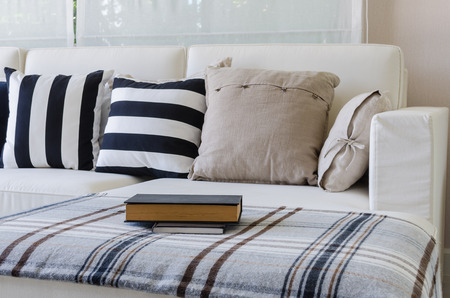 large white sofa in living room at homeの写真素材