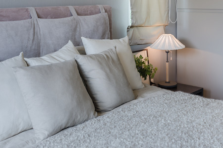 luxurt bedroom with white lamp on table at homeの写真素材