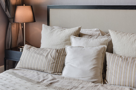 luxury bedroom with lamp on tableの写真素材